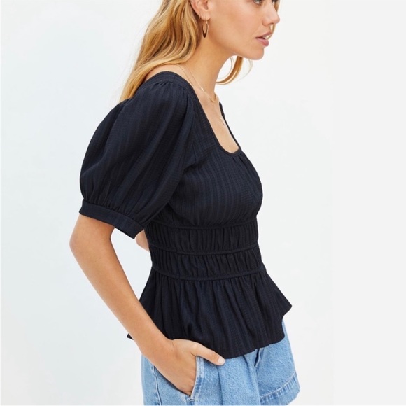 NWT Anthropologie Maeve Black Maeve Puff-Sleeved Top SMALL - Picture 1 of 11